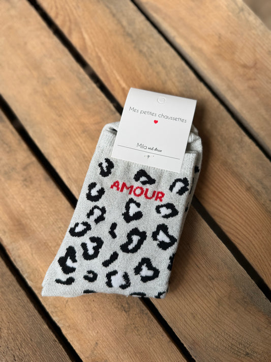 Chaussettes fantaisie "Amour" - Gris