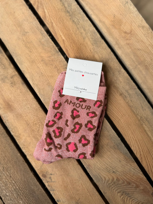 Chaussettes fantaisie "Amour" - Rose