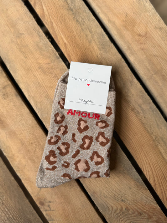 Chaussettes fantaisie "Amour" - Beige