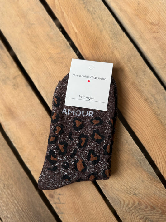 Chaussettes fantaisie "Amour" - Marron
